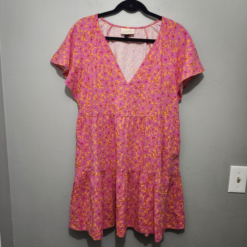 Universal Thread Pink and Orange Babydoll Mini Dress Size M Linen Blend